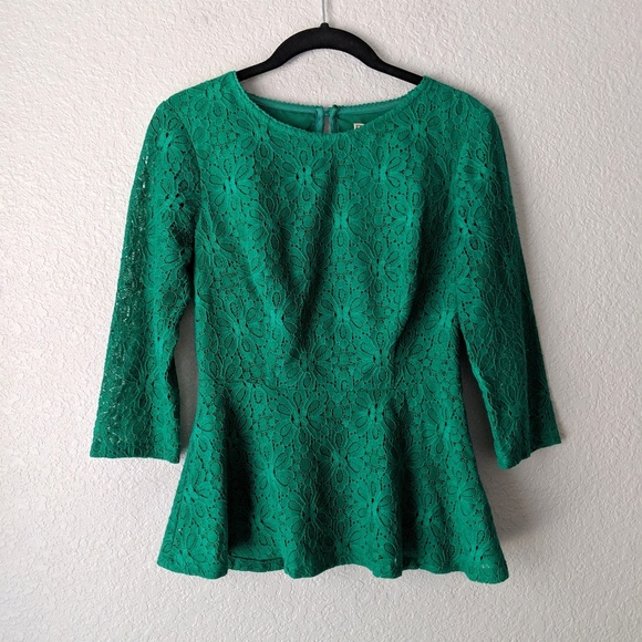 Anthropologie Tops - Anthro Moulinette Soeurs Green Lace Peplum Blouse